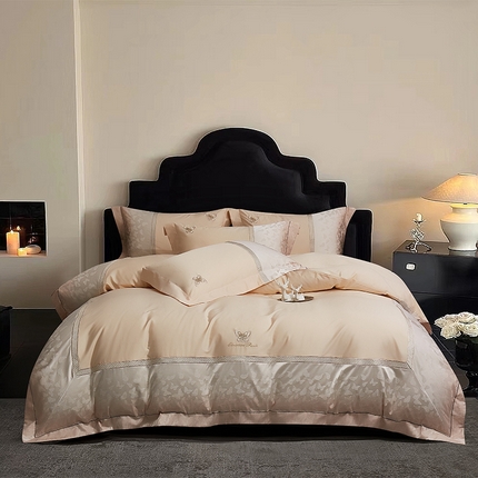 蒂爵 2025新款居家长绒棉提花四件套梦幻蝴蝶系列 奶杏粉