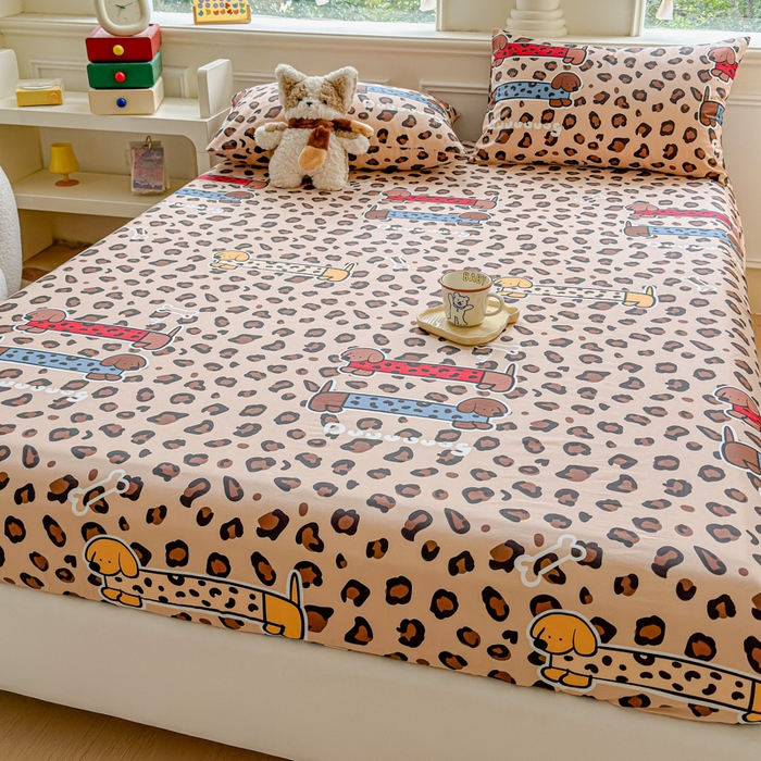 91家纺网 家纺一手货源 找家纺 2025新款全棉床单床笠 豹纹狗 床笠款