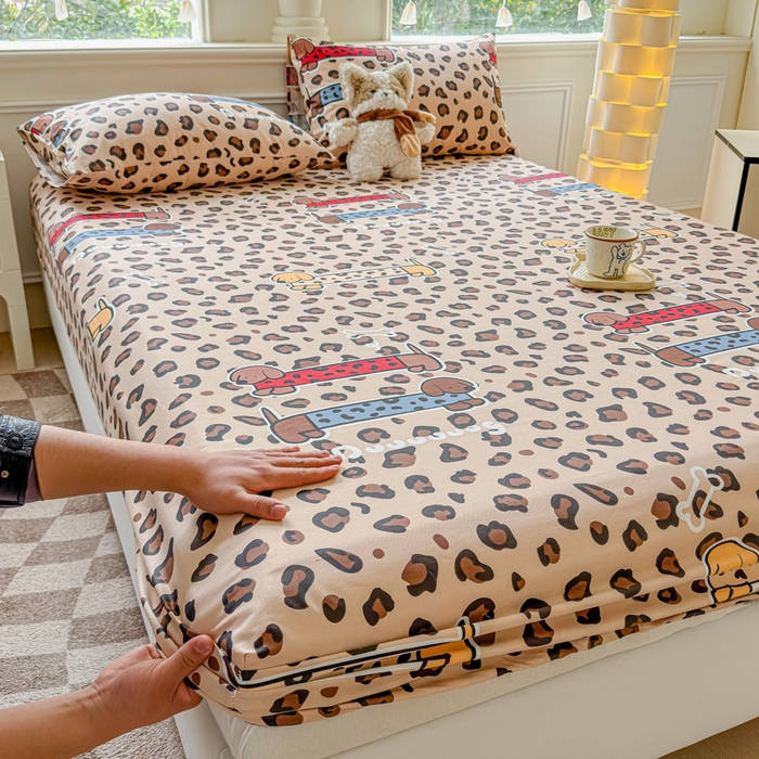 91家纺网 家纺一手货源 找家纺 2025新款全棉床单床笠 豹纹狗 床笠款