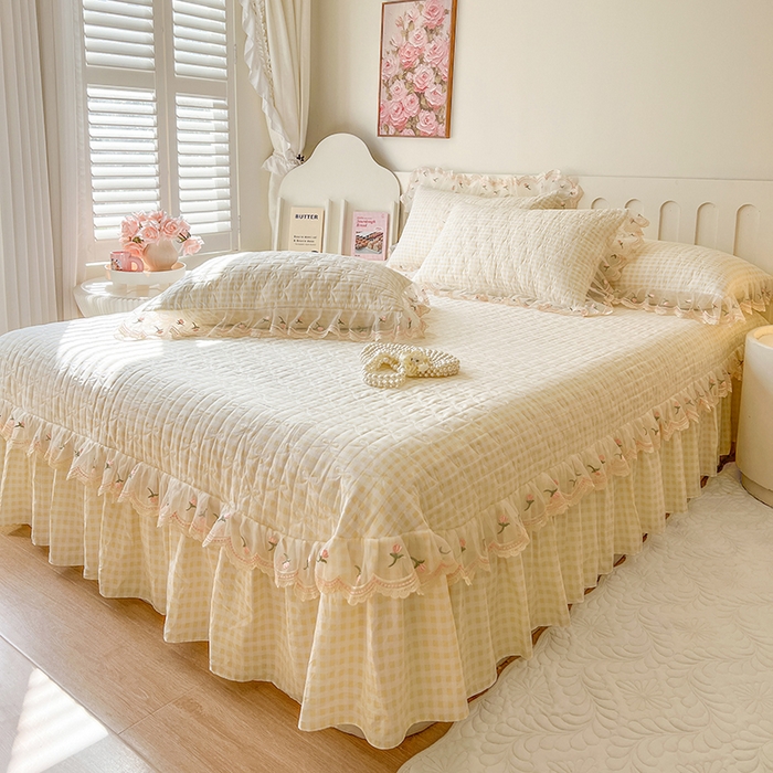 91家纺网 家纺一手货源 找家纺 网红馆 2025新款水洗棉印花床盖四件套 奶油格格