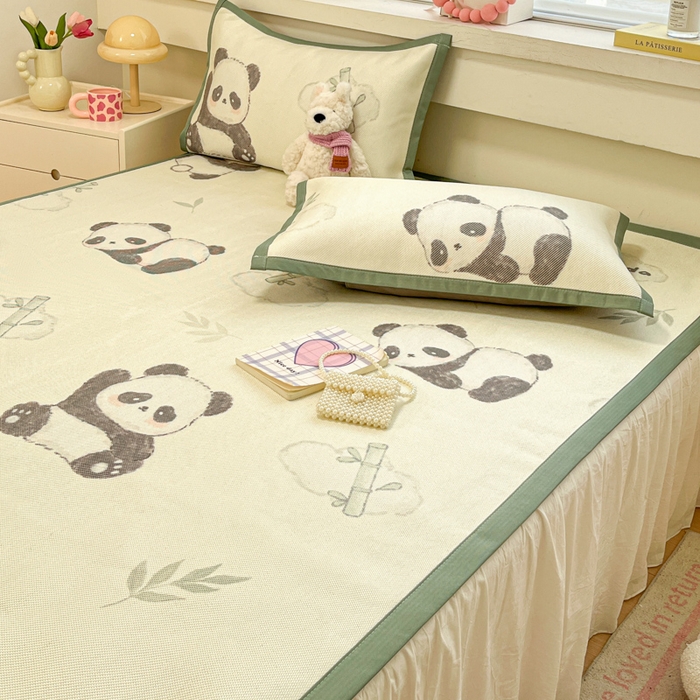 91家纺网 家纺一手货源 找家纺 慕澄家纺 2025新款小清新印花真冰藤系列凉席床席款 床席-熊猫戏竹