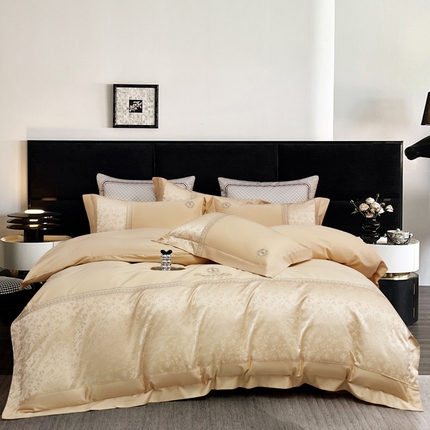 蒂爵 2025新款居家长绒棉提花四件套克里斯汀系列 香槟金