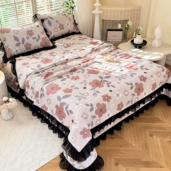 91家纺网 家纺一手货源 找家纺 大麦家纺 2025新款碳光冰丝软凉席夏被四件套 美姬