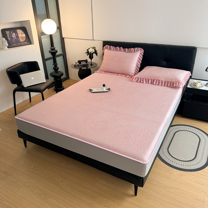 91家纺网 家纺一手货源 找家纺 2025新款凉感冰豆豆凉席床笠凉席席子-花之恋系列凉豆豆床笠花之恋系列 花之恋 粉色