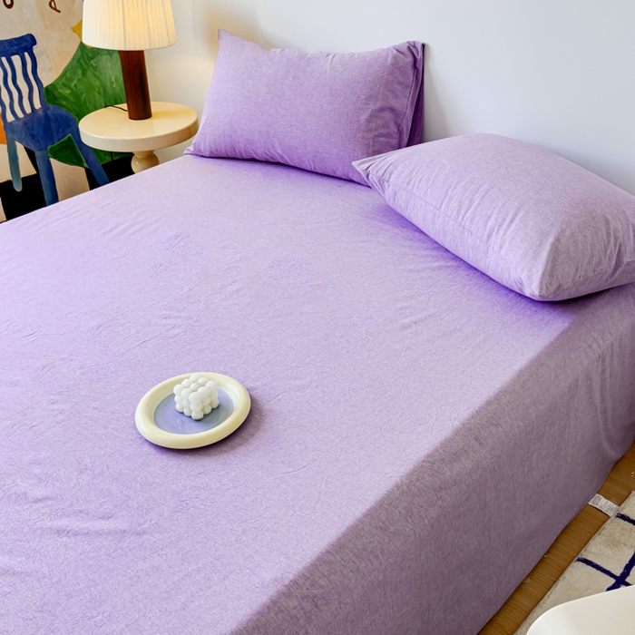 91家纺网 家纺一手货源 找家纺 2025新款全棉色织水洗棉床单床笠 魅紫 床单款