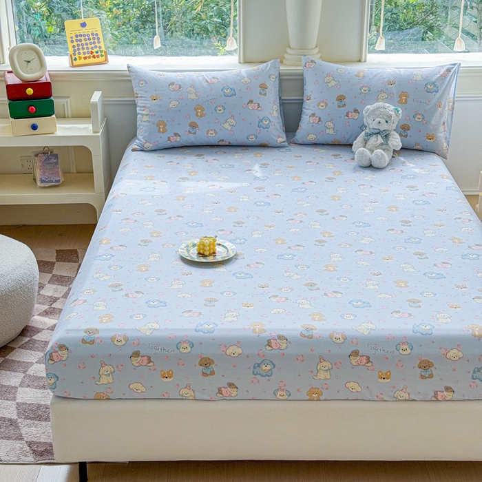 91家纺网 家纺一手货源 找家纺 2025新款全棉床单床笠 小奶狗 床笠款