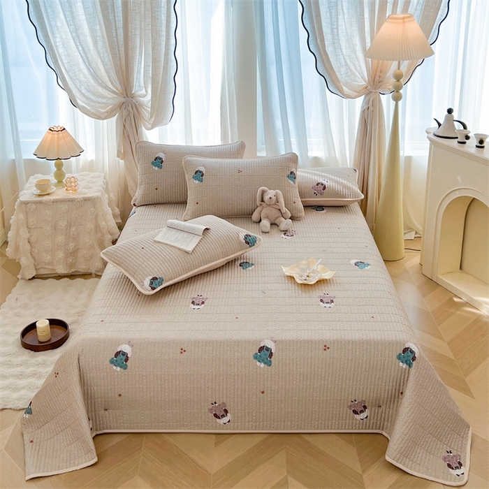 91家纺网 家纺一手货源 找家纺 恒爱 2025新款全棉印花单床盖 安哥拉公主-浅咖