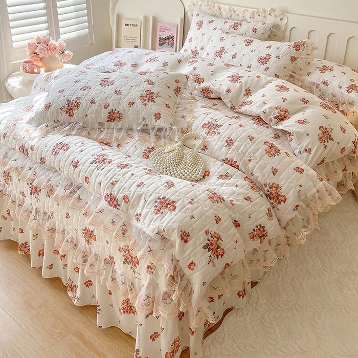 91家纺网 家纺一手货源 找家纺 网红馆 2025新款水洗棉印花床盖四件套 繁花似锦