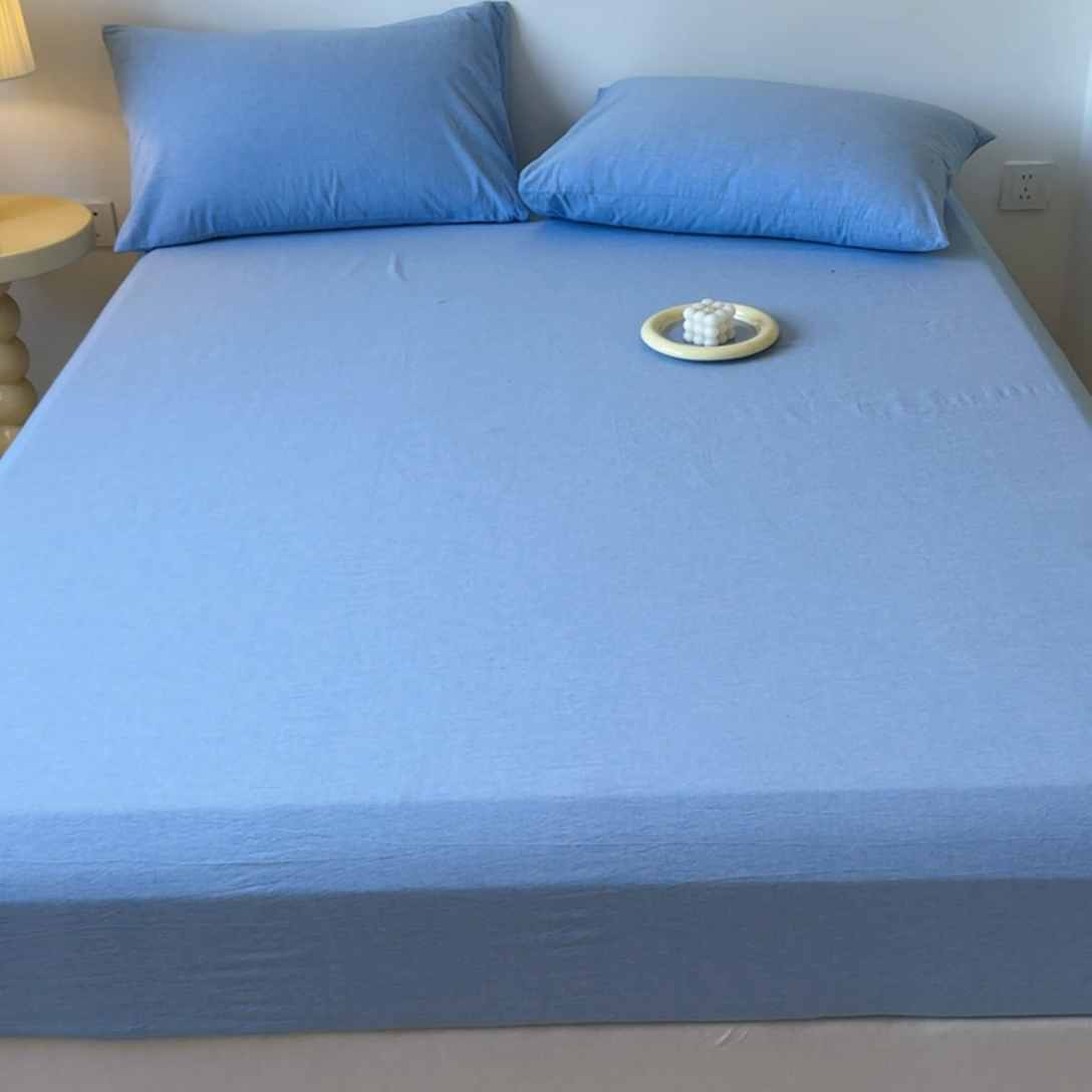 91家纺网 家纺一手货源 找家纺 2025新款全棉色织水洗棉床单床笠 天蓝 床笠款