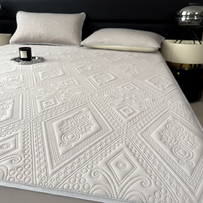 91家纺网 家纺一手货源 找家纺 世纪绒品 2025新款A类凉感压花单床笠单夏被 星月浅灰-单夏被