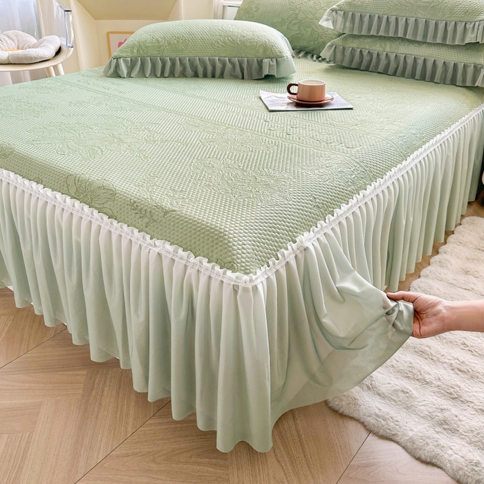 91家纺网 家纺一手货源 找家纺 2025新款冰豆豆凉感床裙凉席席子-花之恋系列冰豆豆床裙凉席-花之恋系列 花之恋-绿色