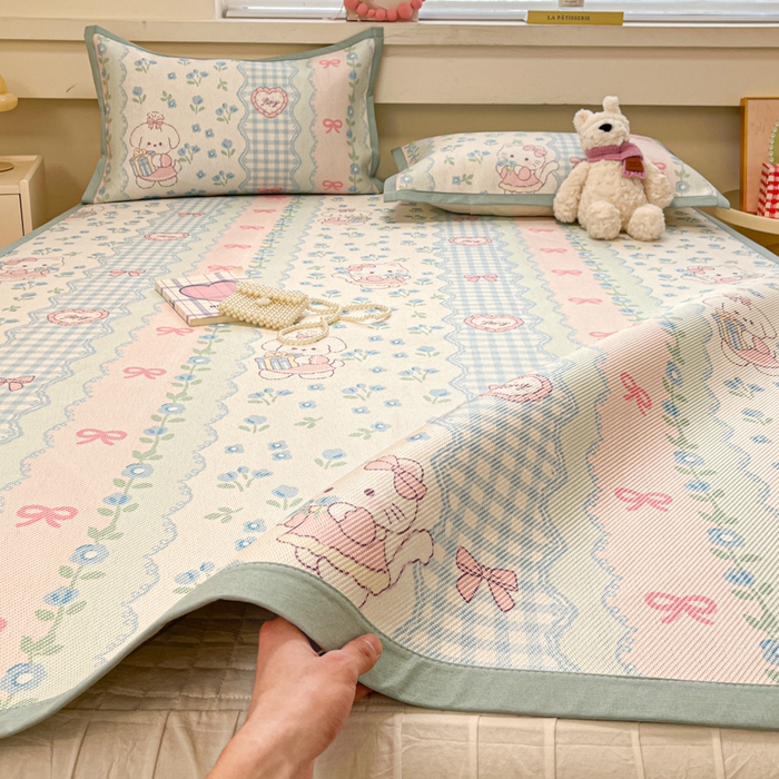 91家纺网 家纺一手货源 找家纺 慕澄家纺 2025新款小清新印花真冰藤系列凉席床席款 床席-蓝系宠儿