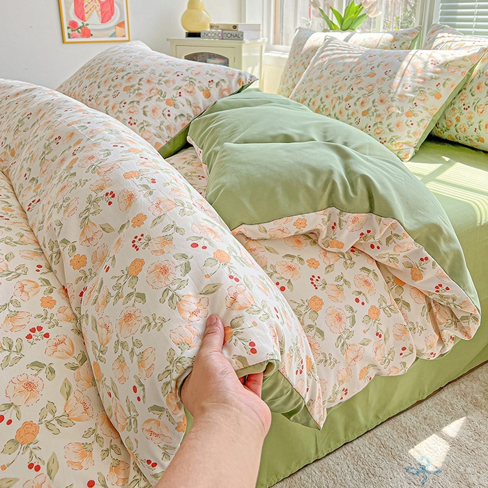 91家纺网 家纺一手货源 找家纺 2025新款水洗云朵糯糯棉简约风ins风小碎花被套床单款床笠款三四件套 热恋