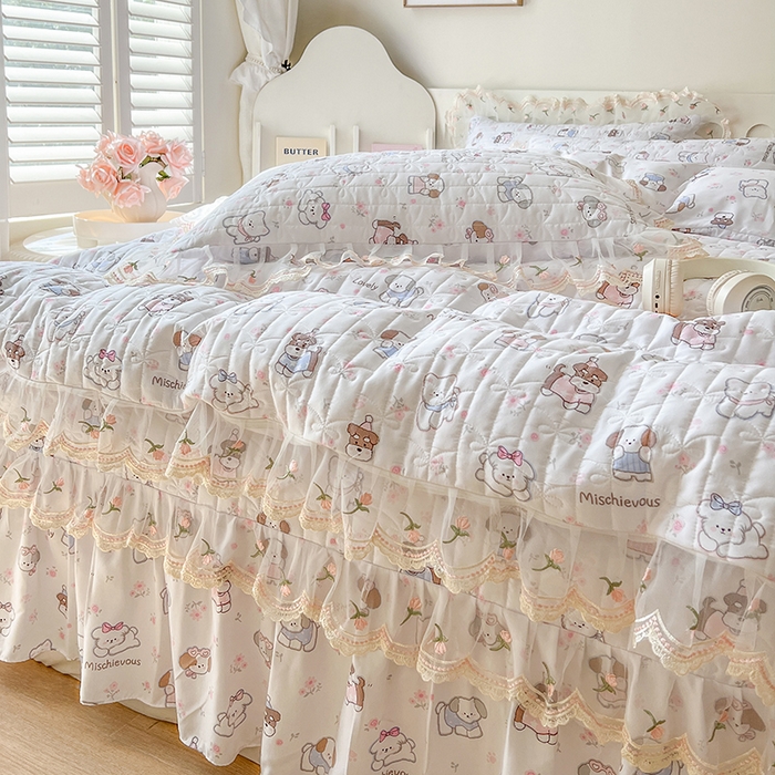 91家纺网 家纺一手货源 找家纺 网红馆 2025新款水洗棉印花床盖四件套 汪汪乐园