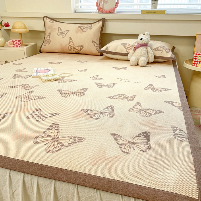 91家纺网 家纺一手货源 找家纺 慕澄家纺 2025新款小清新印花真冰藤系列凉席床席款 床席-翩翩蝴蝶