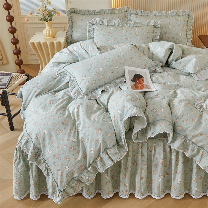 91家纺网 家纺一手货源 找家纺 2025新款韩版全棉公主风床裙单品 贝丽花都