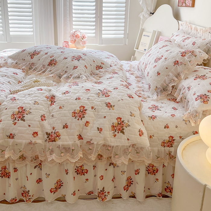 91家纺网 家纺一手货源 找家纺 网红馆 2025新款水洗棉印花床盖四件套 繁花似锦