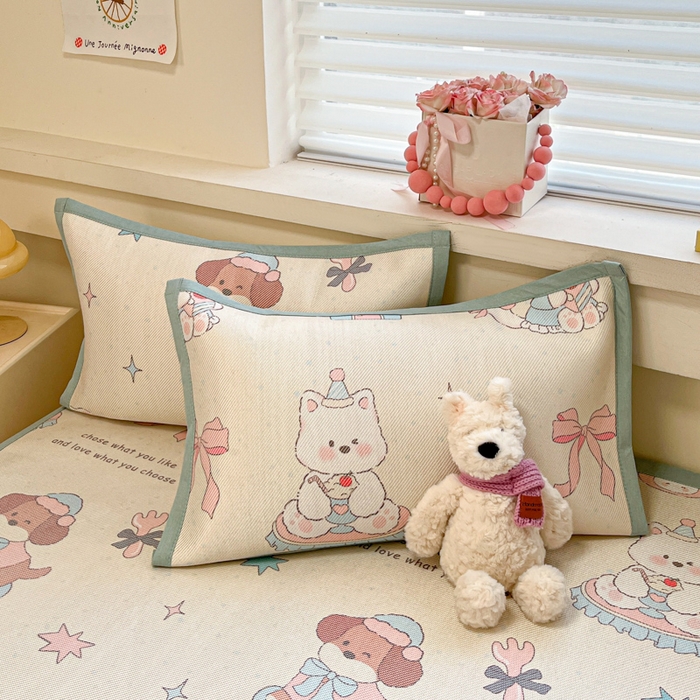 91家纺网 家纺一手货源 找家纺 慕澄家纺 2025新款小清新印花真冰藤系列凉席床席款 床席-游园会