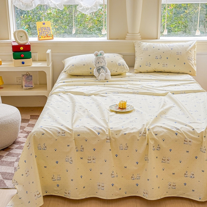 91家纺网 家纺一手货源 找家纺 2025新款全棉床单床笠 熊护萌兔 床单款