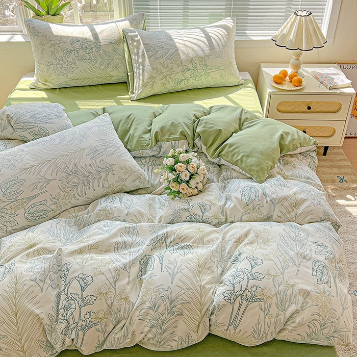 91家纺网 家纺一手货源 找家纺 2025新款水洗云朵糯糯棉简约风ins风小碎花被套床单款床笠款三四件套 春晓