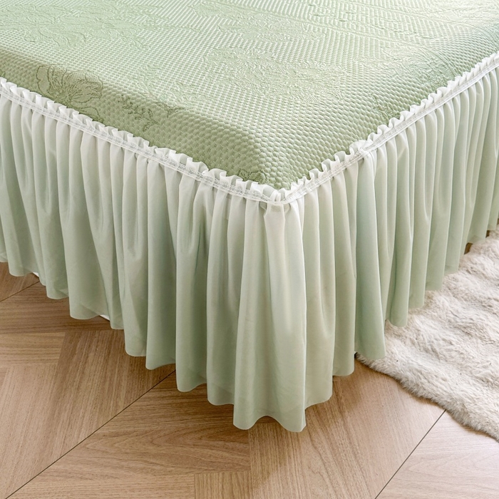 91家纺网 家纺一手货源 找家纺 2025新款冰豆豆凉感床裙凉席席子-花之恋系列冰豆豆床裙凉席-花之恋系列 花之恋-绿色