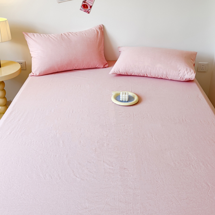 91家纺网 家纺一手货源 找家纺 2025新款全棉色织水洗棉床单床笠 嫩粉 床单款