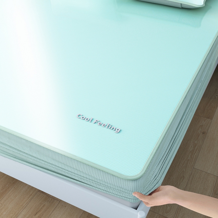 91家纺网 家纺一手货源 找家纺 2025新款云母冰川凉席床笠 云母冰川-绿（床笠）