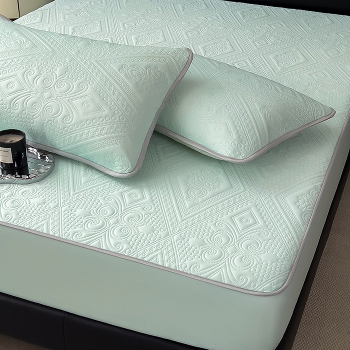 91家纺网 家纺一手货源 找家纺 世纪绒品 2025新款A类凉感压花单床笠单夏被 薄荷浅绿-单床笠