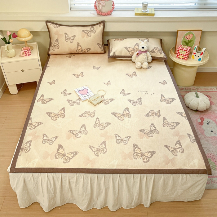 91家纺网 家纺一手货源 找家纺 慕澄家纺 2025新款小清新印花真冰藤系列凉席床席款 床席-翩翩蝴蝶