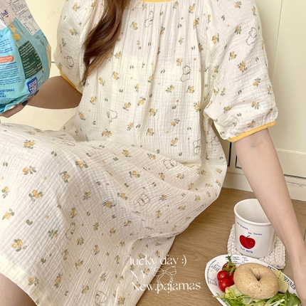 91家纺网 家纺一手货源 找家纺 （总）2025新款短袖绉布松紧裙家居服