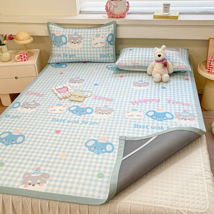 91家纺网 家纺一手货源 找家纺 慕澄家纺 2025新款小清新印花真冰藤系列凉席床席款 床席-趣乐园