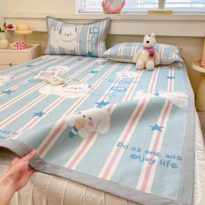 91家纺网 家纺一手货源 找家纺 慕澄家纺 2025新款小清新印花真冰藤系列凉席床席款 床席-元气崽崽