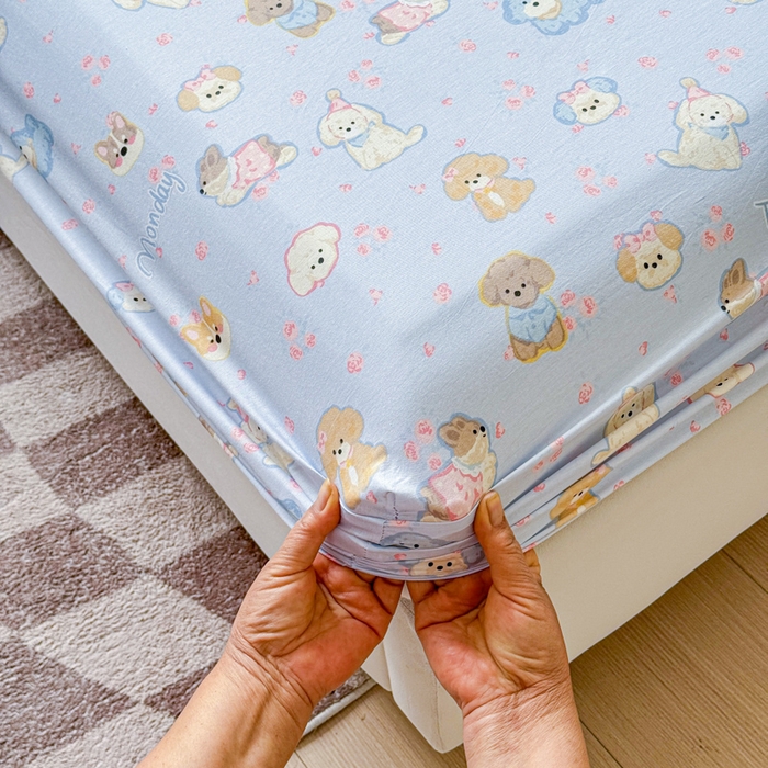 91家纺网 家纺一手货源 找家纺 2025新款全棉床单床笠 小奶狗 床笠款