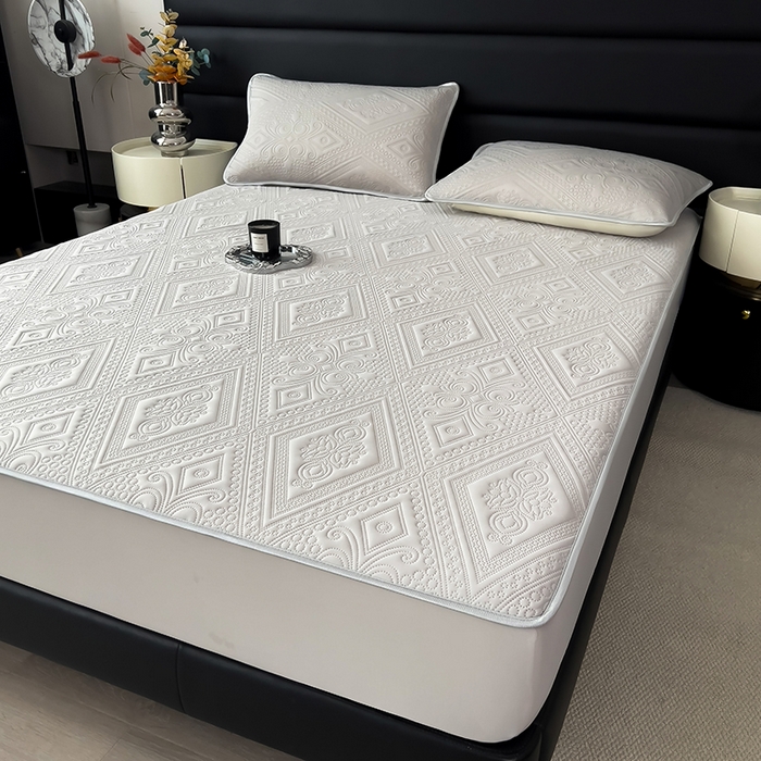 91家纺网 家纺一手货源 找家纺 世纪绒品 2025新款A类凉感压花单床笠单夏被 星月浅灰-单夏被