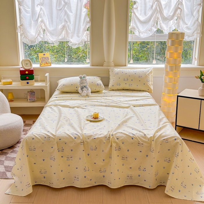 91家纺网 家纺一手货源 找家纺 2025新款全棉床单床笠 熊护萌兔 床单款