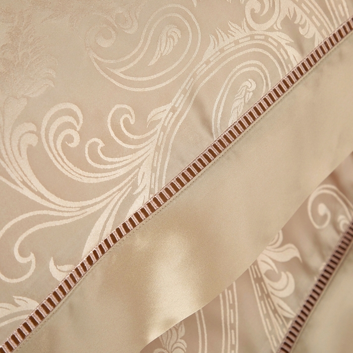 91家纺网 家纺一手货源 找家纺 赫本真丝馆（珍丝纺） 2025新款真丝提花系列四件套 佩德拉-金