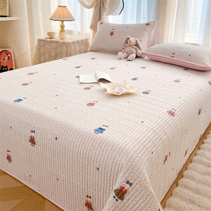 91家纺网 家纺一手货源 找家纺 恒爱 2025新款全棉印花单床盖 公主兔-浅咖