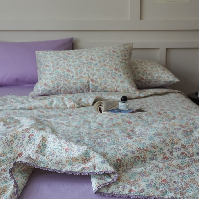 91家纺网 家纺一手货源 找家纺 棉眠 2025新款纯棉花边夏被套件 美琪