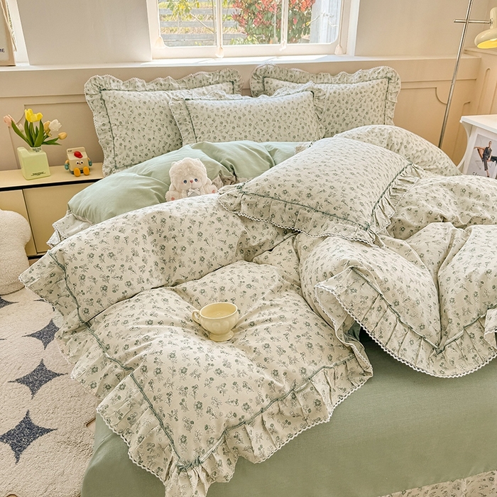 91家纺网 家纺一手货源 找家纺 缦彩家纺  2025新款韩版全棉公主风床单四件套 春野