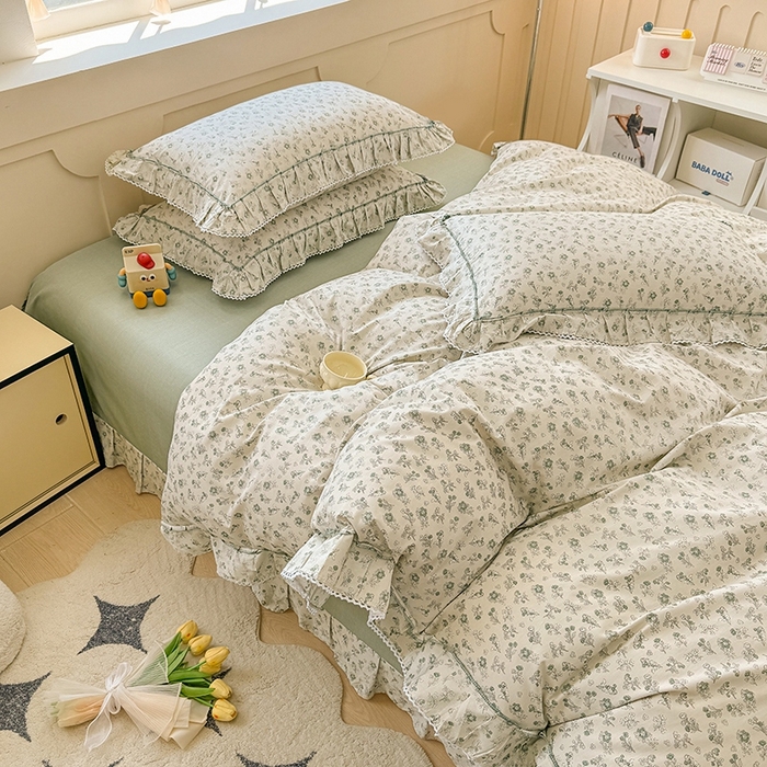 91家纺网 家纺一手货源 找家纺 缦彩家纺  2025新款韩版全棉公主风床单四件套 春野