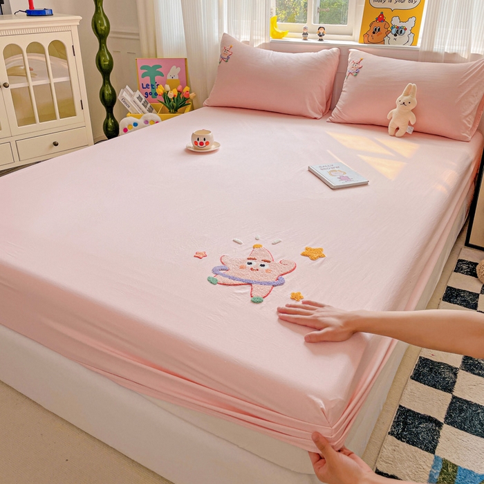 91家纺网 家纺一手货源 找家纺 港岛妹妹 2025春夏新款卡通毛巾绣床笠 可爱星星