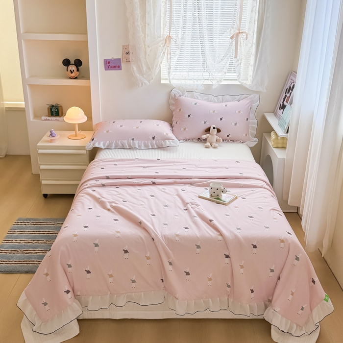 91家纺网 家纺一手货源 找家纺 九花鹿 2025新款凉感提花夏被 兔先生