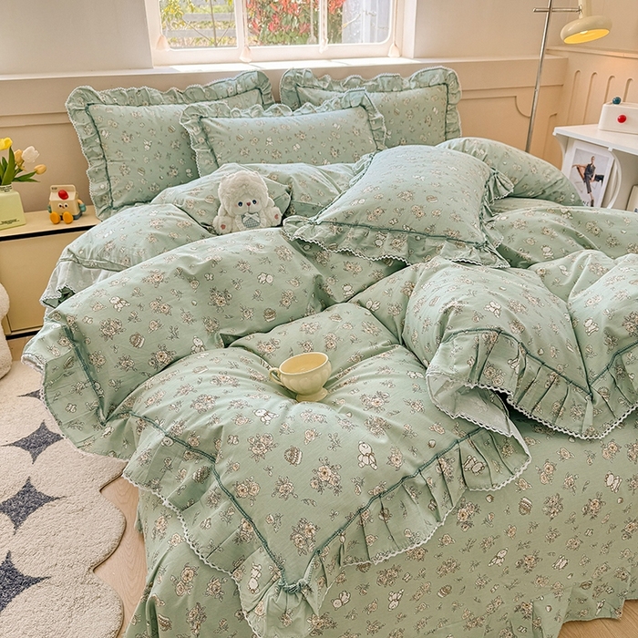 91家纺网 家纺一手货源 找家纺 缦彩家纺  2025新款韩版全棉公主风床单四件套 贝丽花都