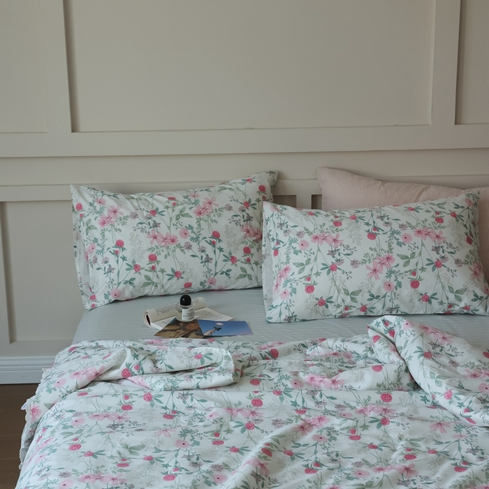 91家纺网 家纺一手货源 找家纺 棉眠 2025新款纯棉花边夏被套件 漫步花庭