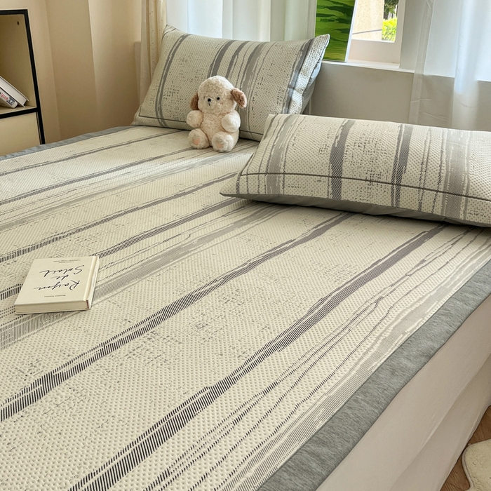 91家纺网 家纺一手货源 找家纺 雅居纺家纺 2025新款A类加厚三明治底简约提花凉感席系列-床席款 条纹-灰