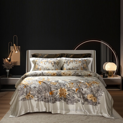 91家纺网 家纺一手货源 找家纺 赫本真丝馆  2025真丝数码印花系列四件套 梦之城堡