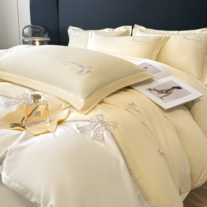 91家纺网 家纺一手货源 找家纺 梧桐家居 2025新款亲肤棉绣花四件套-米勒 米勒-浅黄