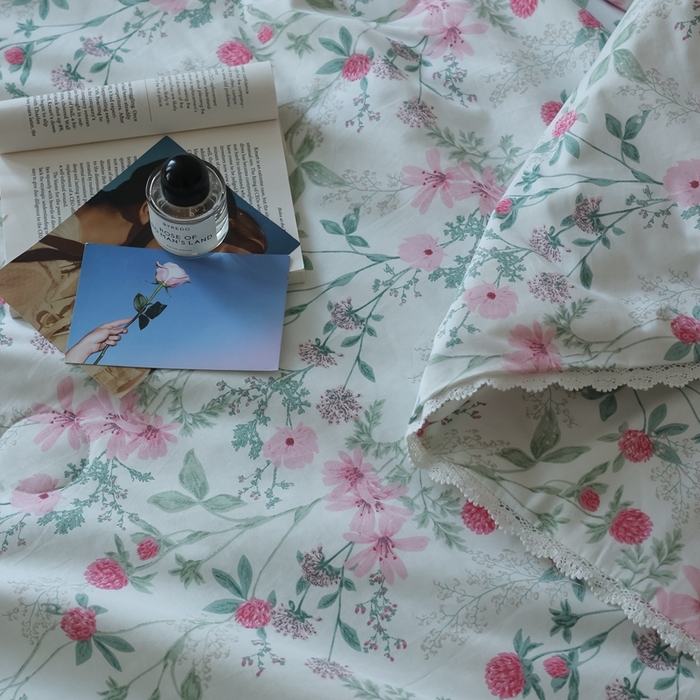 91家纺网 家纺一手货源 找家纺 棉眠 2025新款纯棉花边夏被套件 漫步花庭