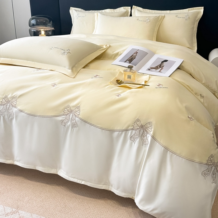 91家纺网 家纺一手货源 找家纺 梧桐家居 2025新款亲肤棉绣花四件套-米勒 米勒-浅黄