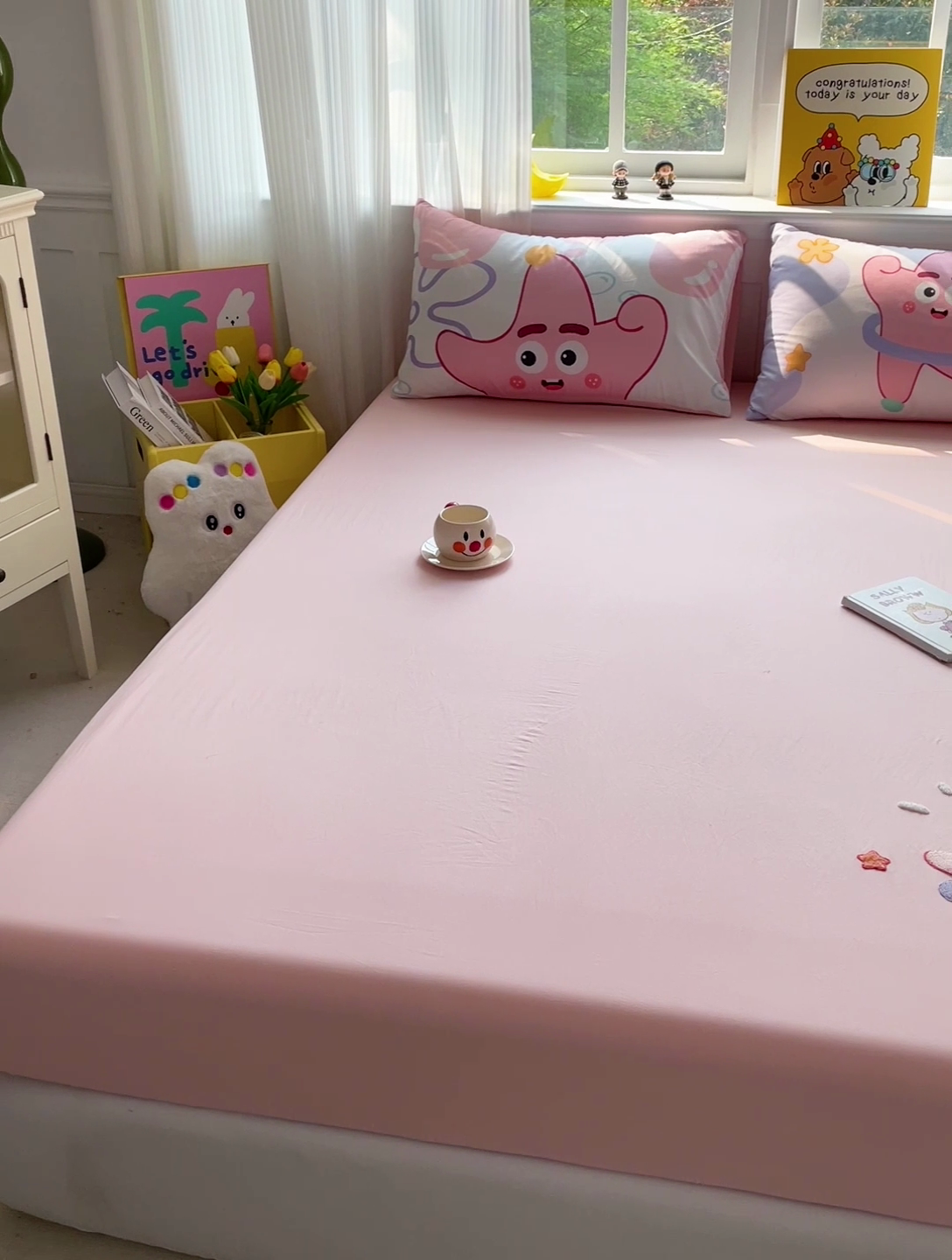 91家纺网 家纺一手货源 找家纺 海岛哥哥 2025春夏新款大版枕套毛巾绣床笠 大版可爱星星